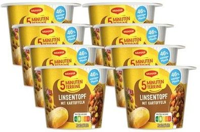 MAGGI 5 Minuten Terrine Linsentopf mit Kartoffeln, 8er Pack (8 x 49g) Mahlzeit