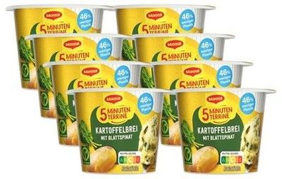 MAGGI 5 Minuten Terrine Kartoffelbrei mit Blattspinat, (8 x 47 g) Fertiggericht