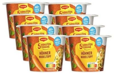 Maggi 5 Minuten Terrine Hühner Nudeltopf, leckeres Fertiggericht (8 x 41g)