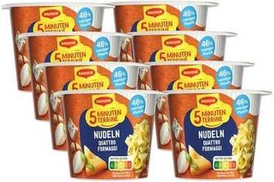 MAGGI 5 Minuten Terrine Nudeln Quattro Formaggi, 8er Pack (8 x 58g) Mahlzeit