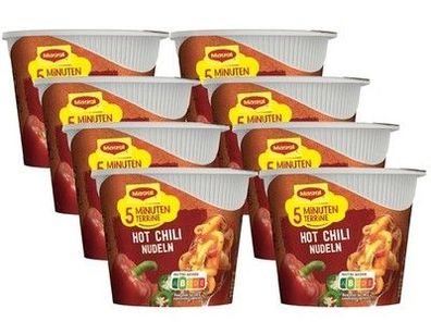 MAGGI 5 Minuten Terrine Hot Chili, Fertiggericht, Instant-Nudeln, (8 x 50g)