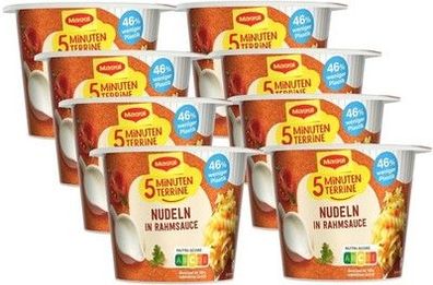 Maggi 5 Minuten Terrine Nudeln in Rahmsauce, leckeres Fertiggericht (8 x 61g)