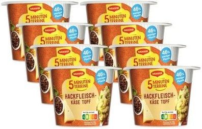 MAGGI 5 Minuten Terrine Hackfleisch Käse Topf, leckeres Fertiggericht (8 x 51g)