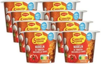 MAGGI 5 Minuten Terrine Nudeln in Tomaten-Mozzarella Sauce, (8 x 55g) Mahlzeit