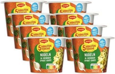 MAGGI 5 Minuten Terrine Nudeln in Spinat-Rahm-Sauce, (8 x 50g) Fertiggericht