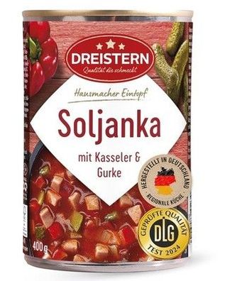 Dreistern Soljanka 400g I Kasseler & Gurke I Herzhafter Eintopf, Konservendose