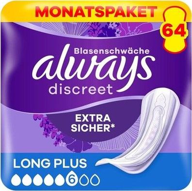 Always Discreet Inkontinenz-Einlagen für Frauen Long Plus 64 Stück Extra Sicher