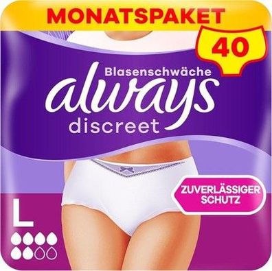 Always Discreet Inkontinenz-Höschen Normal Frauen, L, 40 Höschen, Kaum Spürbar