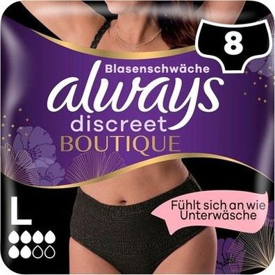 Always Discreet Boutique Inkontinenz-Höschen Plus Schwarz, Frauen, L, 8 Höschen