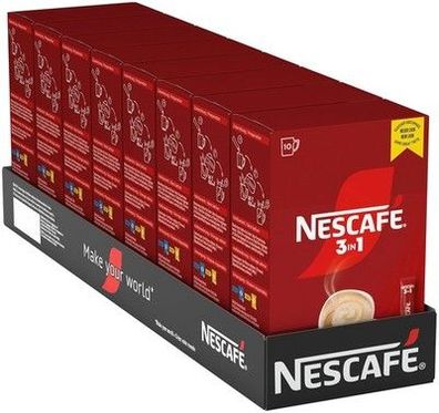 Nescafé 3-in-1, löslicher Bohnenkaffee Creamer & Zucker (8 x 10 -Sticks a 16,5g)