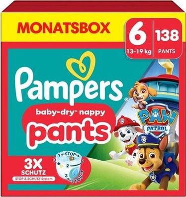Pampers Baby-Dry Pants Paw Patrol Edition Größe 6, 138 Windeln, 13kg-19kg, 360°