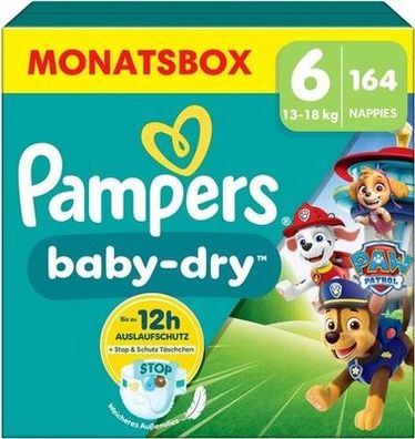 Pampers Baby-Dry Paw Patrol Edition Größe 6, 164 Windeln, 13-18kg, Auslaufsicher
