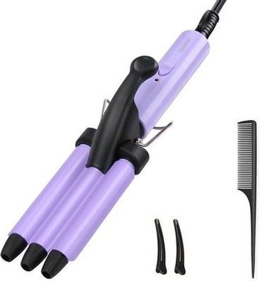 janelove 13mm Welleneisen für haare - Mini Lockenstab 3 Fässer Welleneisen Lila
