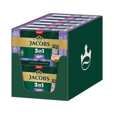 Jacobs 3-in-1 Milka, Instant Kaffee Sticks, mit Creamer & Zucker, 12 x 10 Sticks