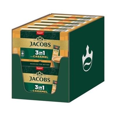 Jacobs 3-in-1 Caramel, Instant Kaffee Sticks löslicher Bohnenkaffee, 12x 10 Stk