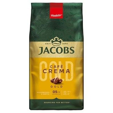 Jacobs Kaffeebohnen Café Crema Gold, vollmundig & fruchtig, Intensität 5/10, 1kg