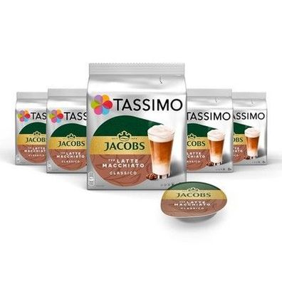 Tassimo Kapseln Jacobs Typ Latte Macchiato Classico, 40 Kaffeekapseln, 5er Pack