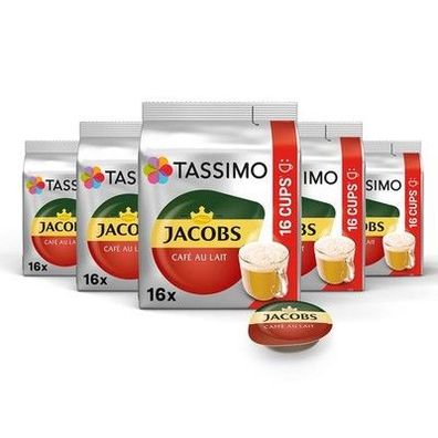 Tassimo Kapseln Jacobs Café au Lait, 5 x 16 Pads, 80 Kaffeekapseln, 920.0 Gramm