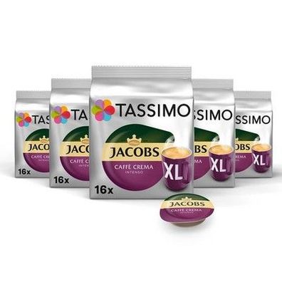 Tassimo Kapseln Jacobs Caffè Crema Intenso XL, 5 x 16 Pads, 80 Kaffeekapseln