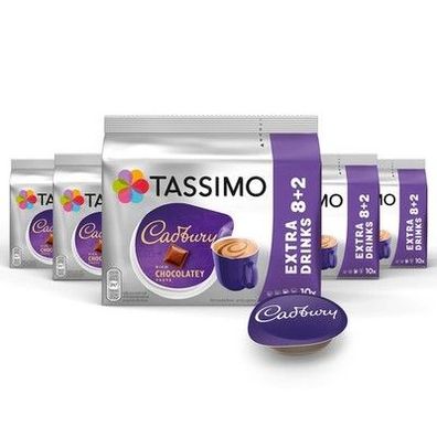 Tassimo Kapseln Cadbury Kakao, 5 x 10 Pads, 50 Kakaokapseln, 5 Packungen à 160 g