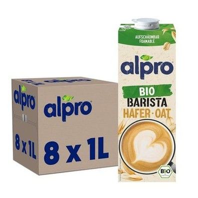 Alpro Bio Barista Haferdrink – 8 x 1 Liter, Pflanzenbasiert, Vegan, 8 Liter