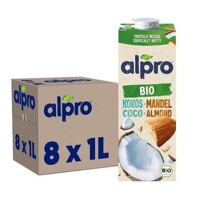 Alpro Bio Kokos-Mandeldrink – 8 x 1 Liter, Pflanzenbasiert, Vegan, 8 Liter