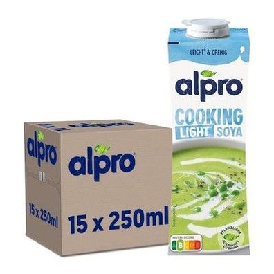 Alpro Cooking Soya Light Vegane Kochcreme, Soja neutraler Geschmack, 15 x 250 ml