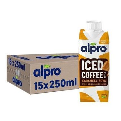 Alpro Iced Coffee Karamell Soja – Kaffee mit Sojadrink & Karamell – 15 x 250 ml
