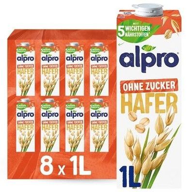 Alpro Haferdrink ohne Zucker & Laktose Milchalternative Haferbasis Vegan 8 x 1 L