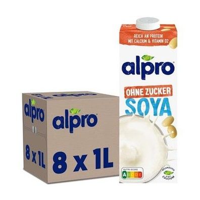 Alpro Sojadrink – Vegan & milchfrei – laktosefrei & fettarm – 8 x 1 L – Haltbar