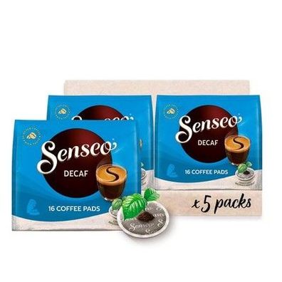 Senseo Pads Decaf Enkoffeiniert, 5x 16 Getränke, 80 Kaffeepads, Mittlere Röstung