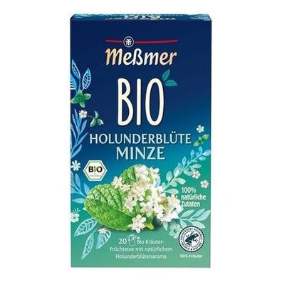 Meßmer Bio Holunderblüten Minze | 100% natürliche Zutaten | 20 Teebeutel | Vegan