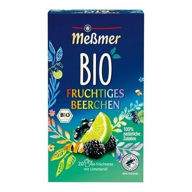 Meßmer Bio Fruchtiges Beerchen, 20 Teebeutel, Bio Früchtetee mit Limettenöl, Bio