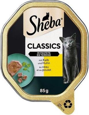 SHEBA Schale Nassfutter Katzen Classics in Pastete, Kalb & Huhn (2 x 11 x 85g)
