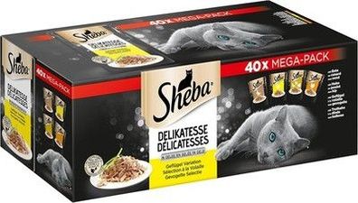 Sheba Delikatesse in Gelee, Katzen Nassfutter mit Geflügelauswahl, 40 x 85g