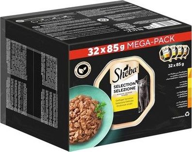 SHEBA Adult Katzenfutter nass - 32 x 85g Schalen - Geflügel Variation in Sauce