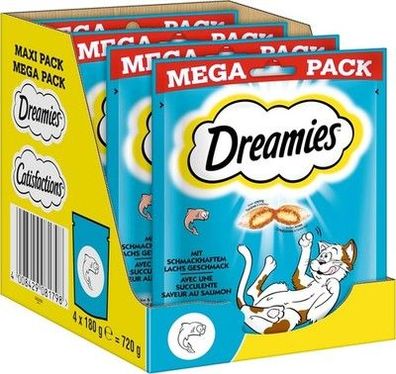 Dreamies Katzensnacks mit Lachsgeschmack, 4er Pack, 4x180g – Katzenleckerlis