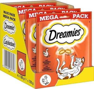 Dreamies Klassiker Katzensnacks Huhn Katzenleckerli (4 x 180g) cremiger Füllung
