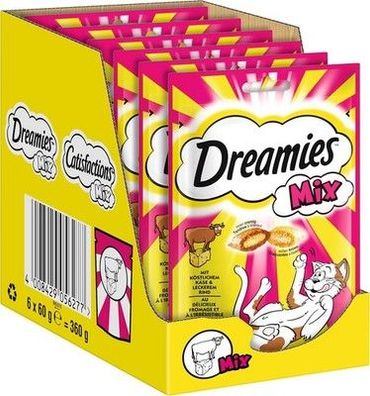 Dreamies Mix Katzensnacks mit Rind & Käse Außen knusprig & innen cremig (6x 60g)