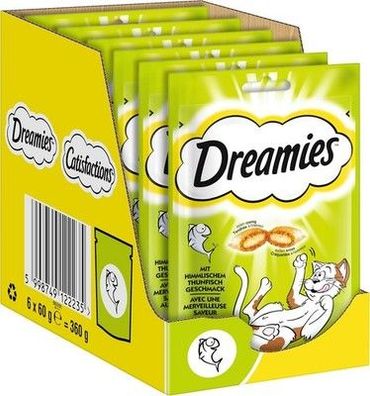 Dreamies Klassiker Katzensnacks Thunfisch Traumhaft knusprige Taschen 6 x 60g