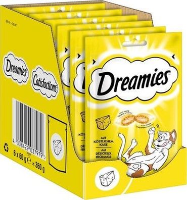 Dreamies Katzensnacks Käsegeschmack, 6er Pack, 6x60g – knusprige Katzenleckerlis