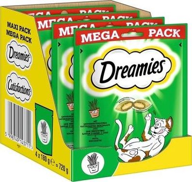 Dreamies Catnip Katzensnacks mit Minze – Traumhaft knusprige Taschen (4 x 180g)