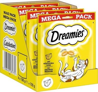 Dreamies Klassiker Katzensnacks mit Käse – Katzenleckerli (4 x 180g) für Katzen