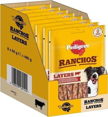 Pedigree Ranchos Hundesnacks Rind Kaustangen für Hunde, 8x60g - Kausticks Hunde
