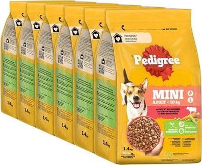 Pedigree Adult Hunde Trockenfutter kleine ausgewachsene Hunde (<10 kg) 6 x 1,4kg