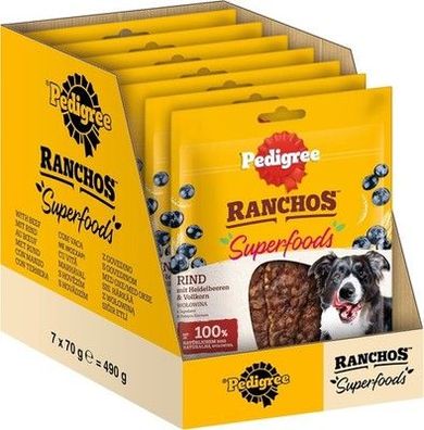 Pedigree Hundesnacks Ranchos Superfoods mit Rind 7x70g, Snacks für Hunde, 490g