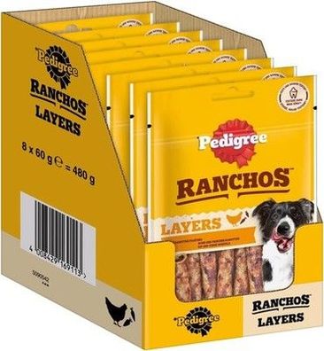 Pedigree Ranchos Hundesnacks Huhn Kaustangen für Hunde, 8x60g - Kausticks Hund