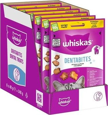 Whiskas Becher Dentabites Katzensnacks mit Huhn 6 x 40g – Zahnpflege-Snacks