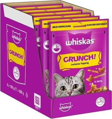 Whiskas Crunch Katzensnacks Huhn, Pute & Ente 6 x 100g – mit Huhn, Pute und Ente