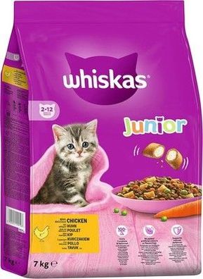 Whiskas Junior Trockenfutter Huhn 7kg 1 Packung Katzen-Trockenfutter 2-12 Monate